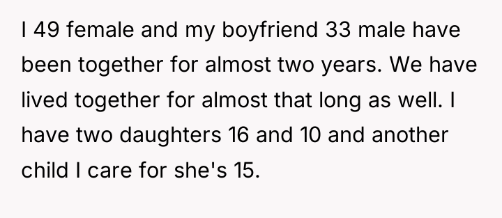 I 49 female and my boyfriend 33 male have been...