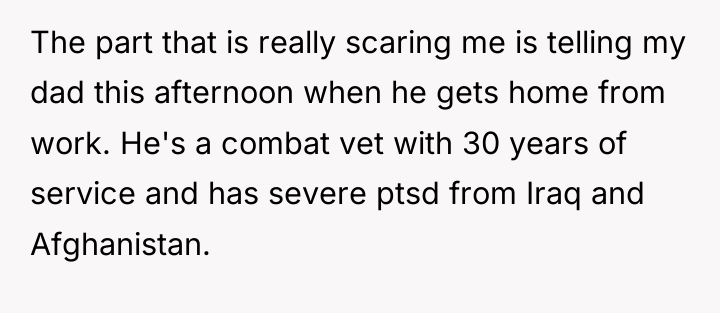 The part that is really scaring me is telling my...