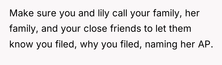 Make sure you and lily call your family, her family,...