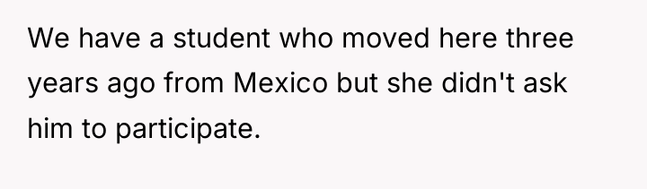 We have a student who moved here three years ago...