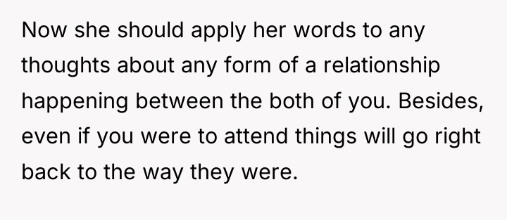 Now she should apply her words to any thoughts about...