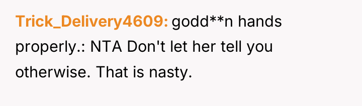 Trick_Delivery4609 godd**n hands properly.: NTA Don't let her tell you...