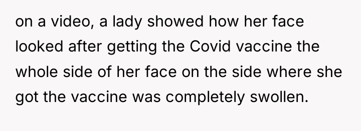on a video, a lady showed how her face looked...