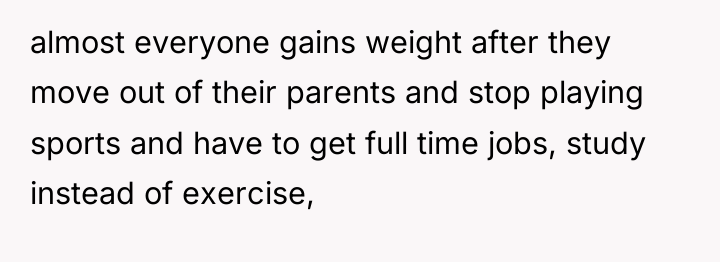 almost everyone gains weight after they move out of their...