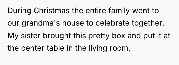 During Christmas the entire family went to our grandma's house...