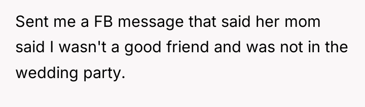 Sent me a FB message that said her mom said...