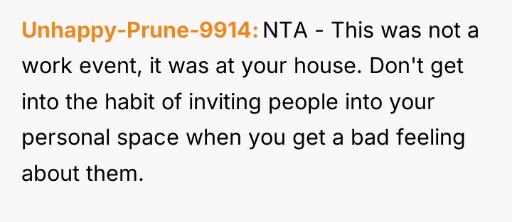 Unhappy-Prune-9914 NTA - This was not a work event, it...