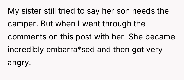 My sister still tried to say her son needs the...