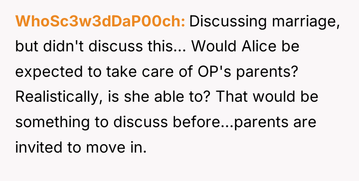 WhoSc3w3dDaP00ch Discussing marriage, but didn't discuss this... Would Alice be...