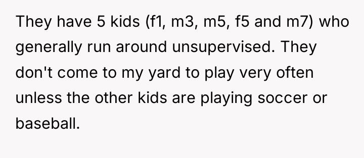 They have 5 kids (f1, m3, m5, f5 and m7)...