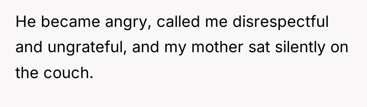 He became angry, called me disrespectful and ungrateful, and my...