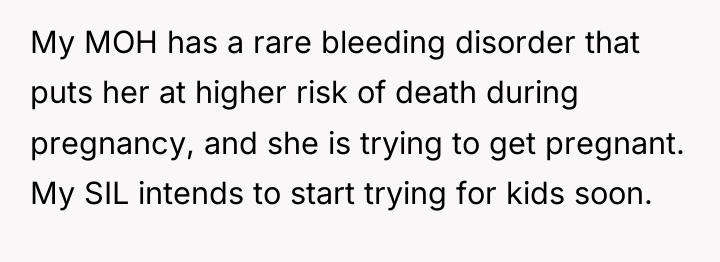 My MOH has a rare bleeding disorder that puts her...