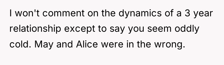 I won't comment on the dynamics of a 3 year...