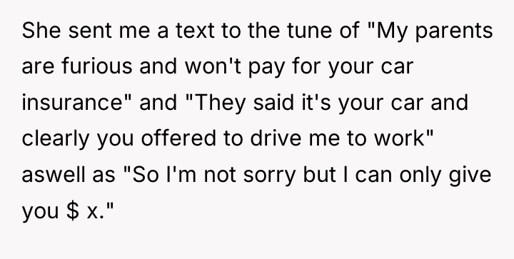 She sent me a text to the tune of "My...
