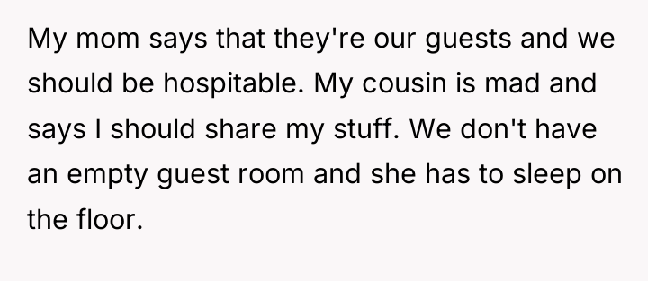 My mom says that they're our guests and we should...