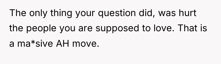 The only thing your question did, was hurt the people...