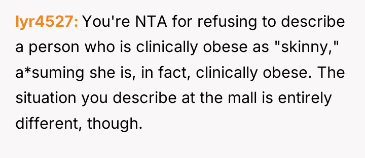 lyr4527 You're NTA for refusing to describe a person who...