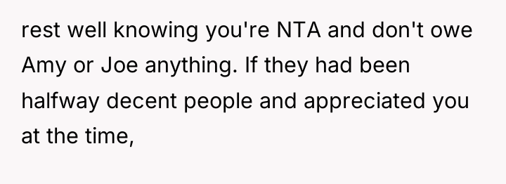 rest well knowing you're NTA and don't owe Amy or...