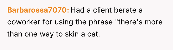 Barbarossa7070 Had a client berate a coworker for using the...
