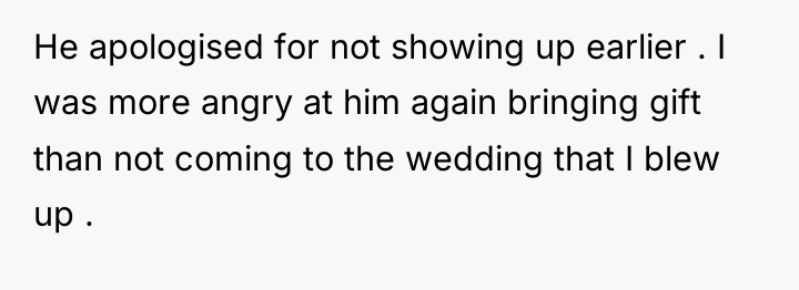 He apologised for not showing up earlier . I was...