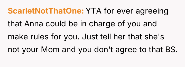 ScarletNotThatOne YTA for ever agreeing that Anna could be in...