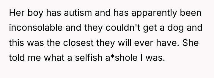 Her boy has autism and has apparently been inconsolable and...