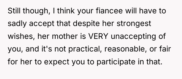 Still though, I think your fiancee will have to sadly...