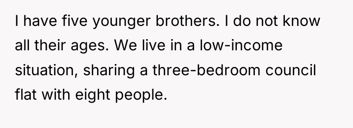 I have five younger brothers. I do not know all...