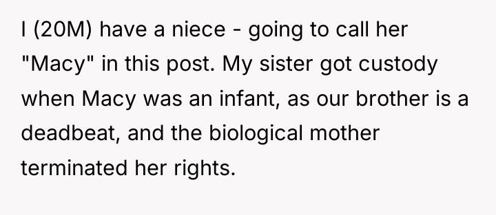 I (20M) have a niece - going to call her...
