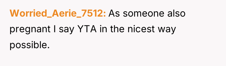Worried_Aerie_7512 As someone also pregnant I say YTA in the...