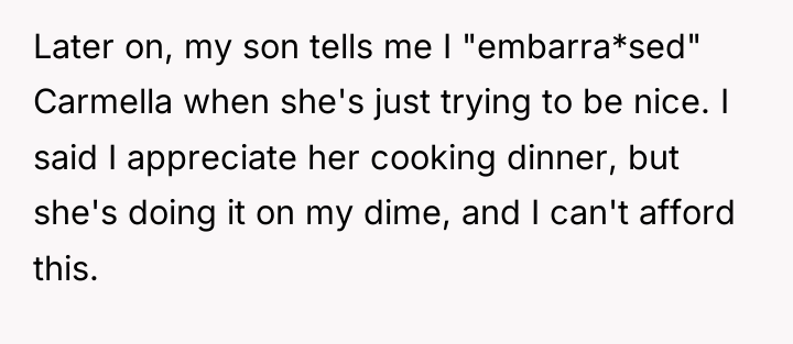 Later on, my son tells me I "embarra*sed" Carmella when...