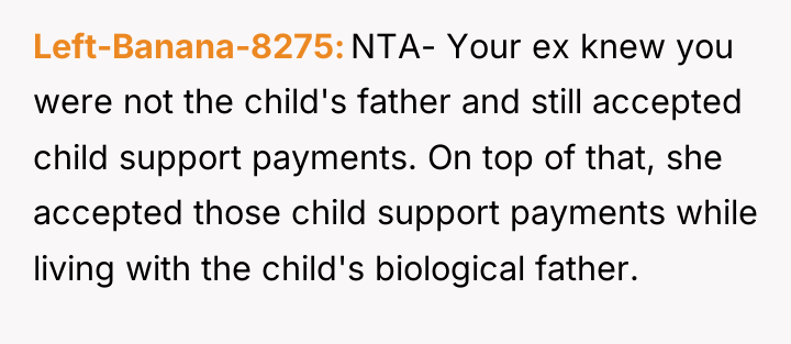 Left-Banana-8275 NTA- Your ex knew you were not the child's...