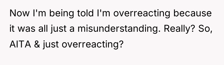 Now I'm being told I'm overreacting because it was all...