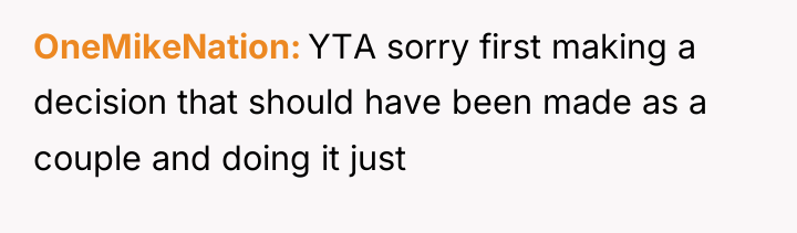 OneMikeNation YTA sorry first making a decision that should have...