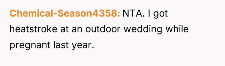 Chemical-Season4358 NTA. I got heatstroke at an outdoor wedding while...