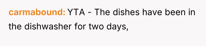 carmabound YTA - The dishes have been in the dishwasher...