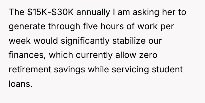 The $15K-$30K annually I am asking her to generate through...