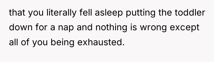 that you literally fell asleep putting the toddler down for...