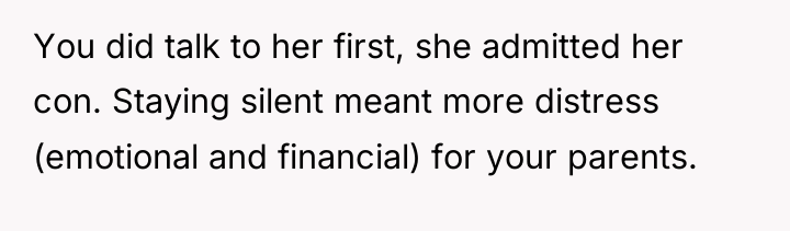 You did talk to her first, she admitted her con....