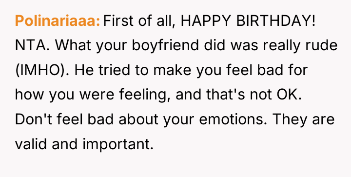 Polinariaaa First of all, HAPPY BIRTHDAY! NTA. What your boyfriend...