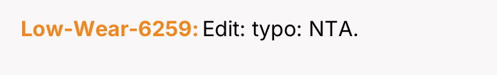 Low-Wear-6259 Edit: typo: NTA.