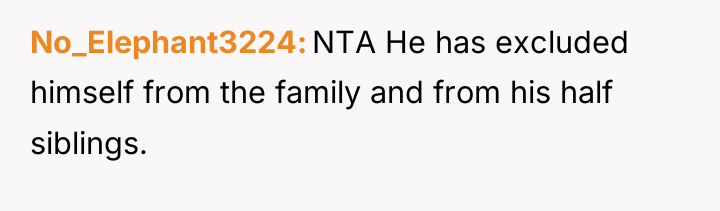 No_Elephant3224 NTA He has excluded himself from the family and...