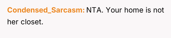 Condensed_Sarcasm NTA. Your home is not her closet.