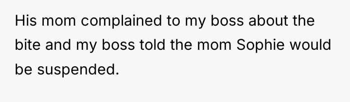 His mom complained to my boss about the bite and...