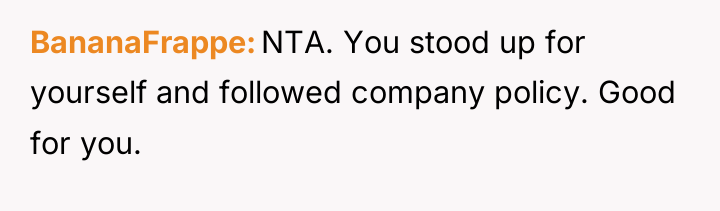BananaFrappe NTA. You stood up for yourself and followed company...