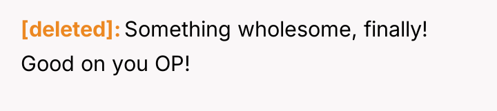 [deleted] Something wholesome, finally! Good on you OP!
