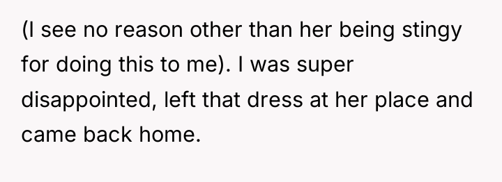 (I see no reason other than her being stingy for...