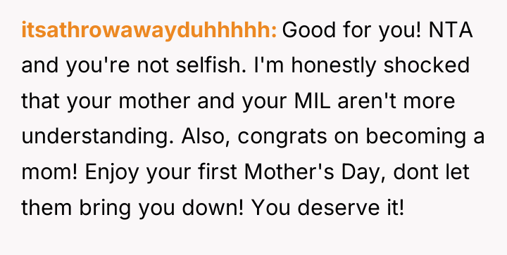 itsathrowawayduhhhhh Good for you! NTA and you're not selfish. I'm...