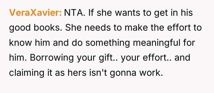 VeraXavier NTA. If she wants to get in his good...
