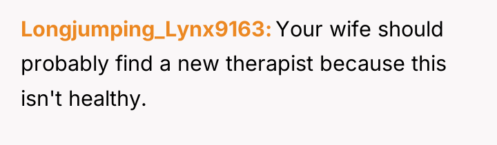 Longjumping_Lynx9163 Your wife should probably find a new therapist because...